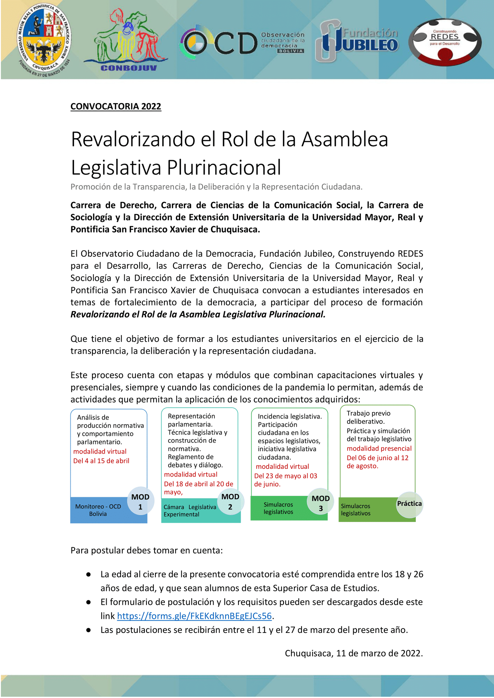 Convocatoria USFX Chuquisaca
